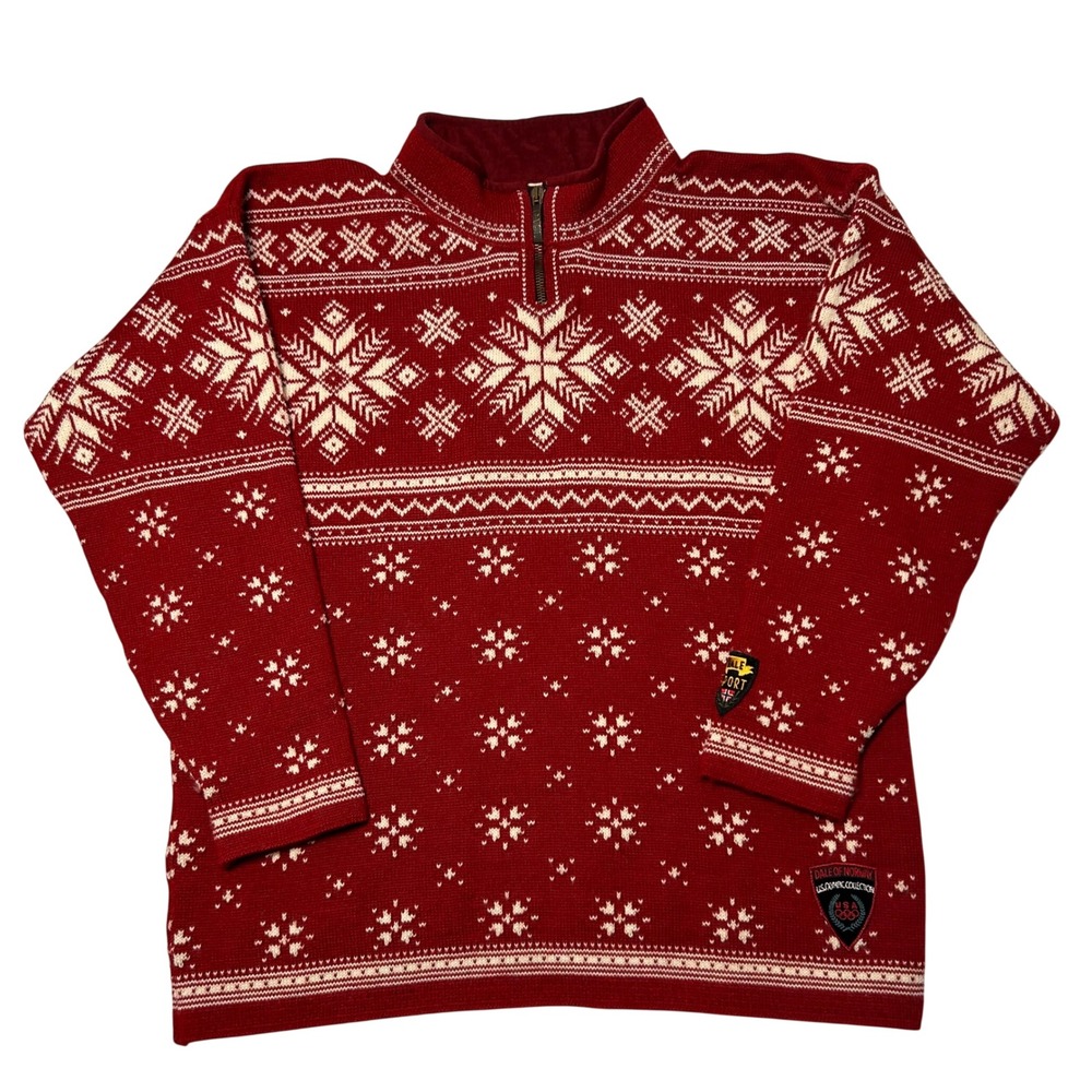Dale of Norway US Olympic Collection Red Wool Nordic Snowflake Quarter Zip Small